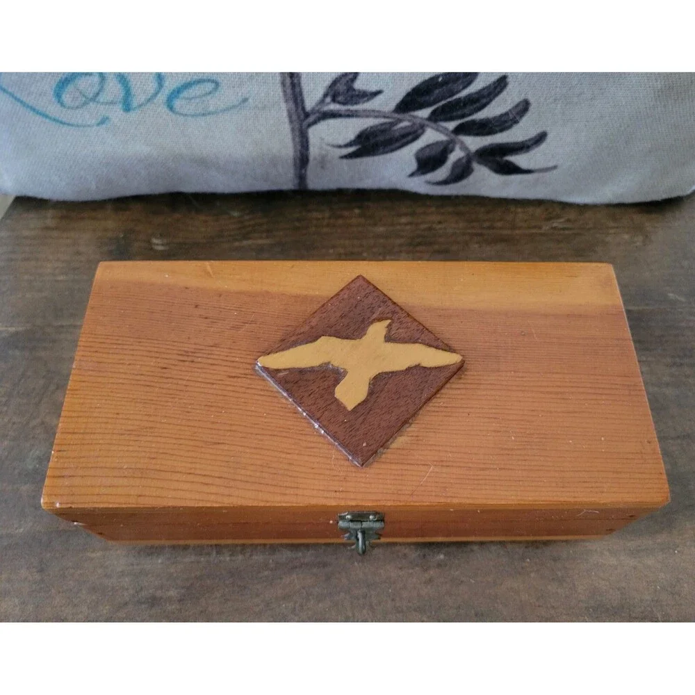 Handmade Solid Wood Raised Eagle Adorned Box  - 1970's